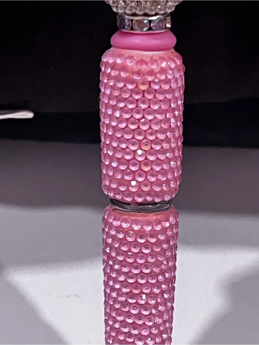 Pink designer inspired purfume bottle focal fancy beaded pen